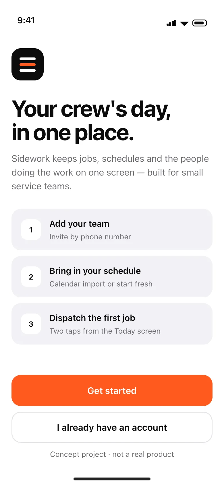 Sidework concept — Onboarding
