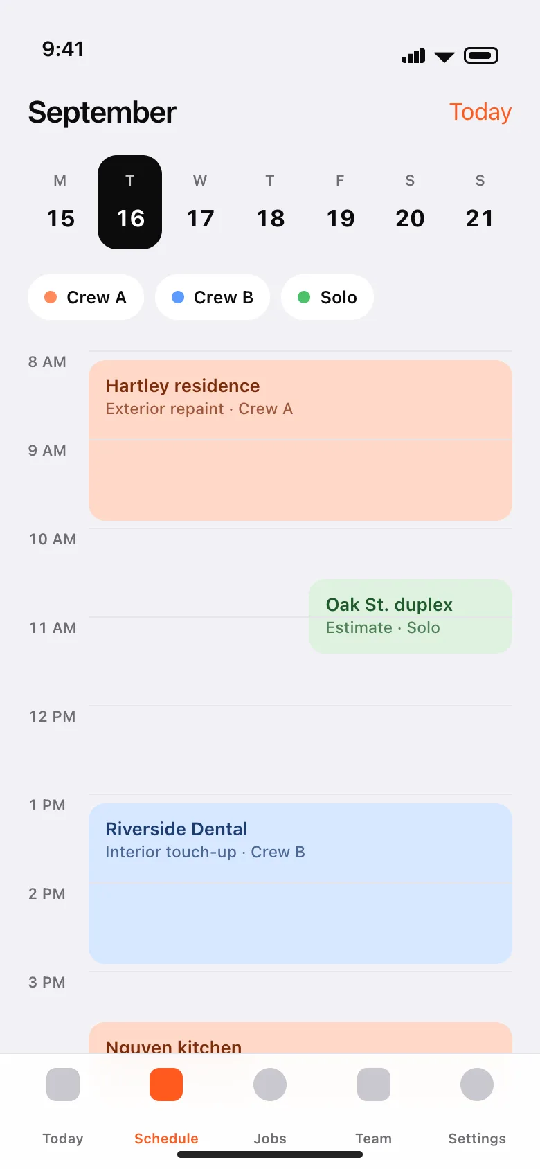 Sidework concept — Schedule