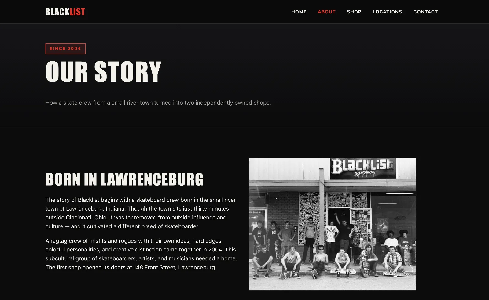 Blacklist Boardshop concept — About page