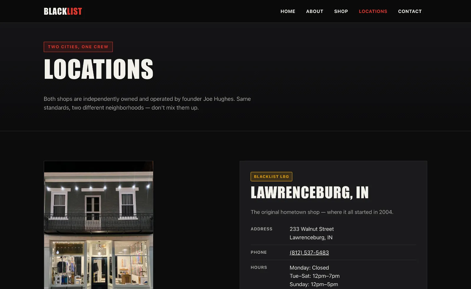 Blacklist Boardshop concept — Locations page