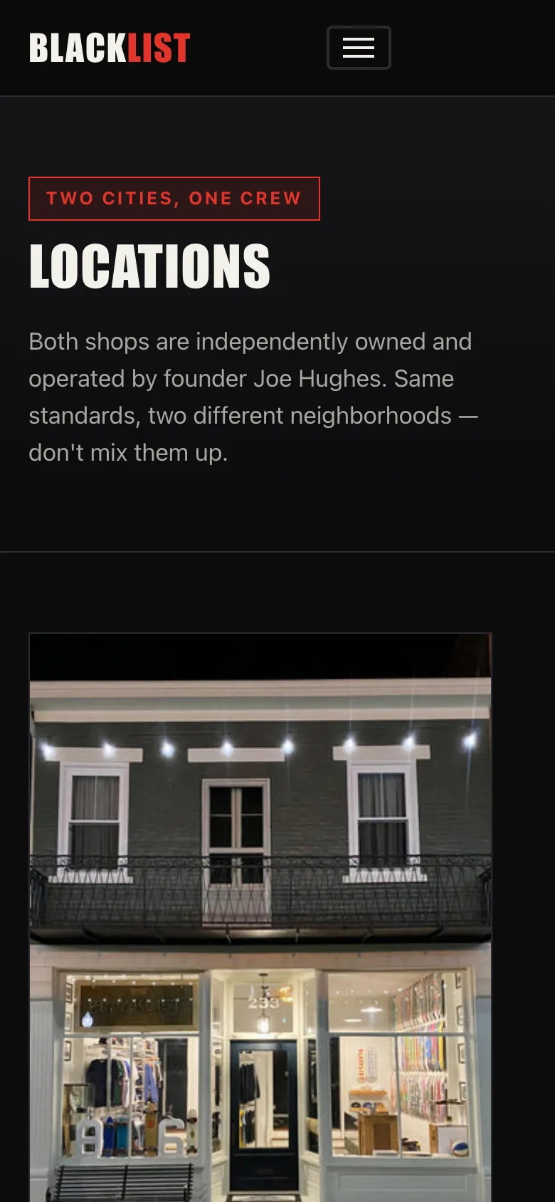Blacklist Boardshop concept — locations on mobile