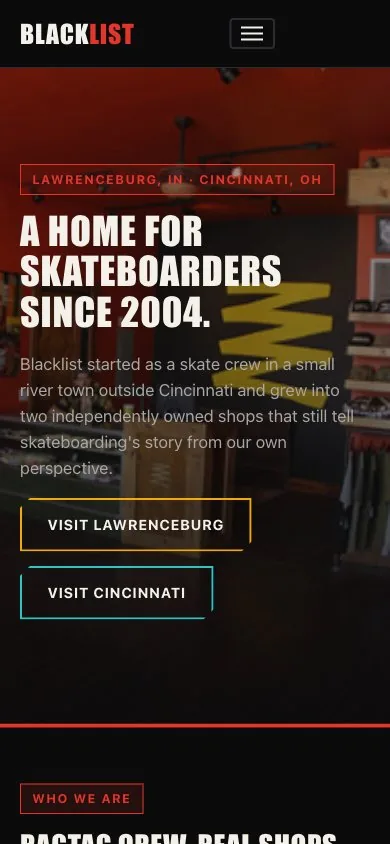 Blacklist Boardshop concept — mobile homepage