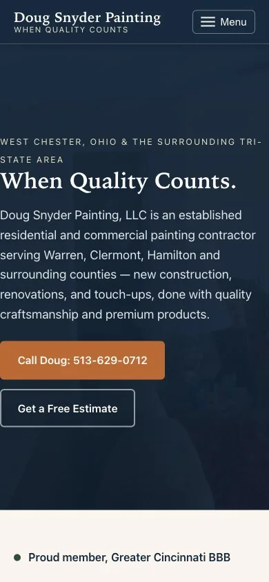 Doug Snyder Painting concept — mobile homepage