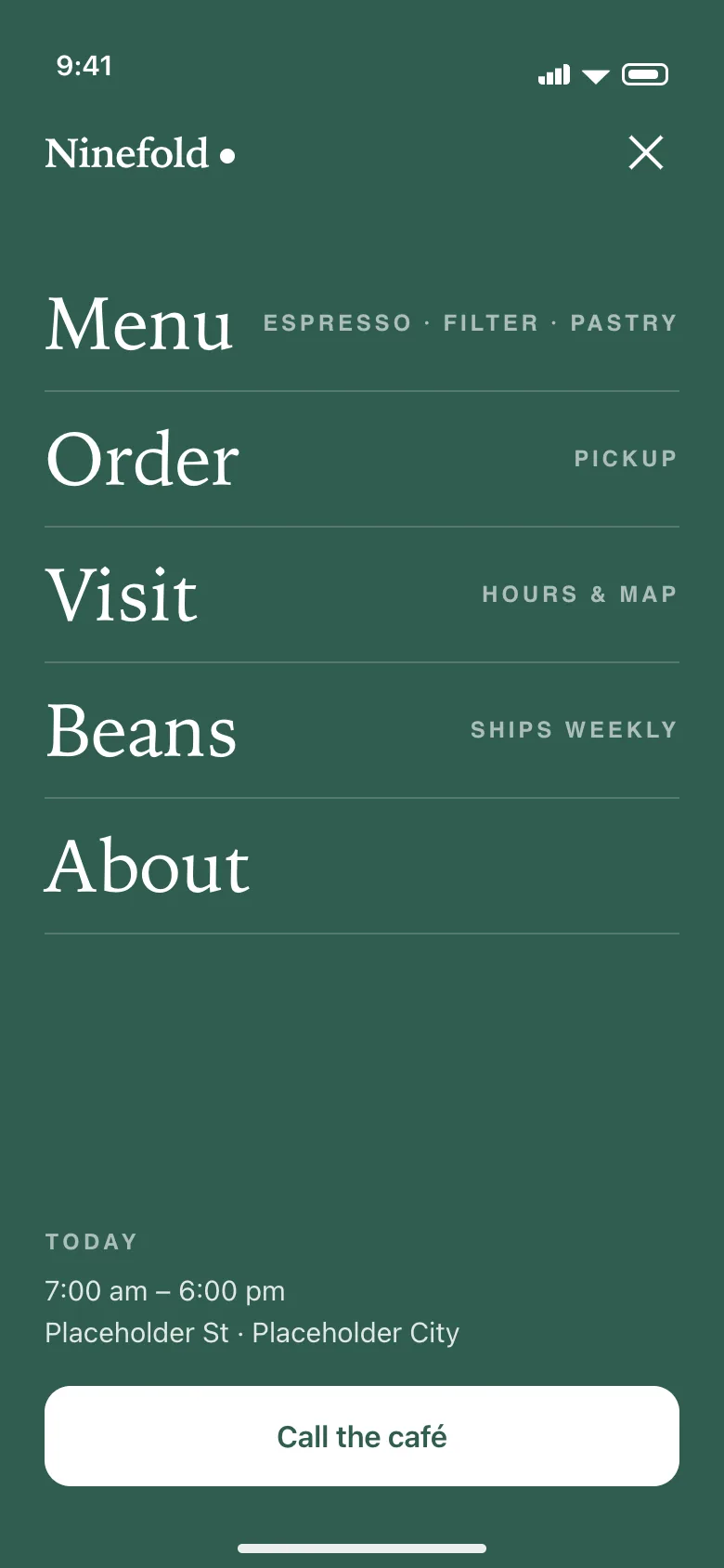Ninefold Coffee concept — Navigation layer