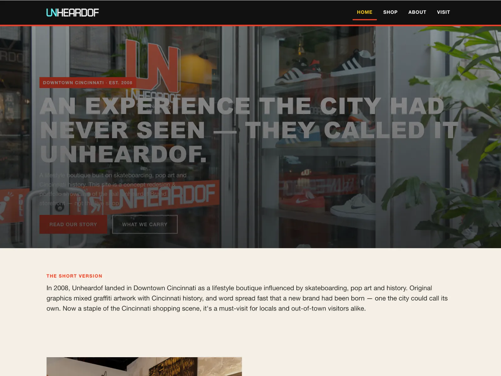 Unheardof Brand concept — desktop homepage
